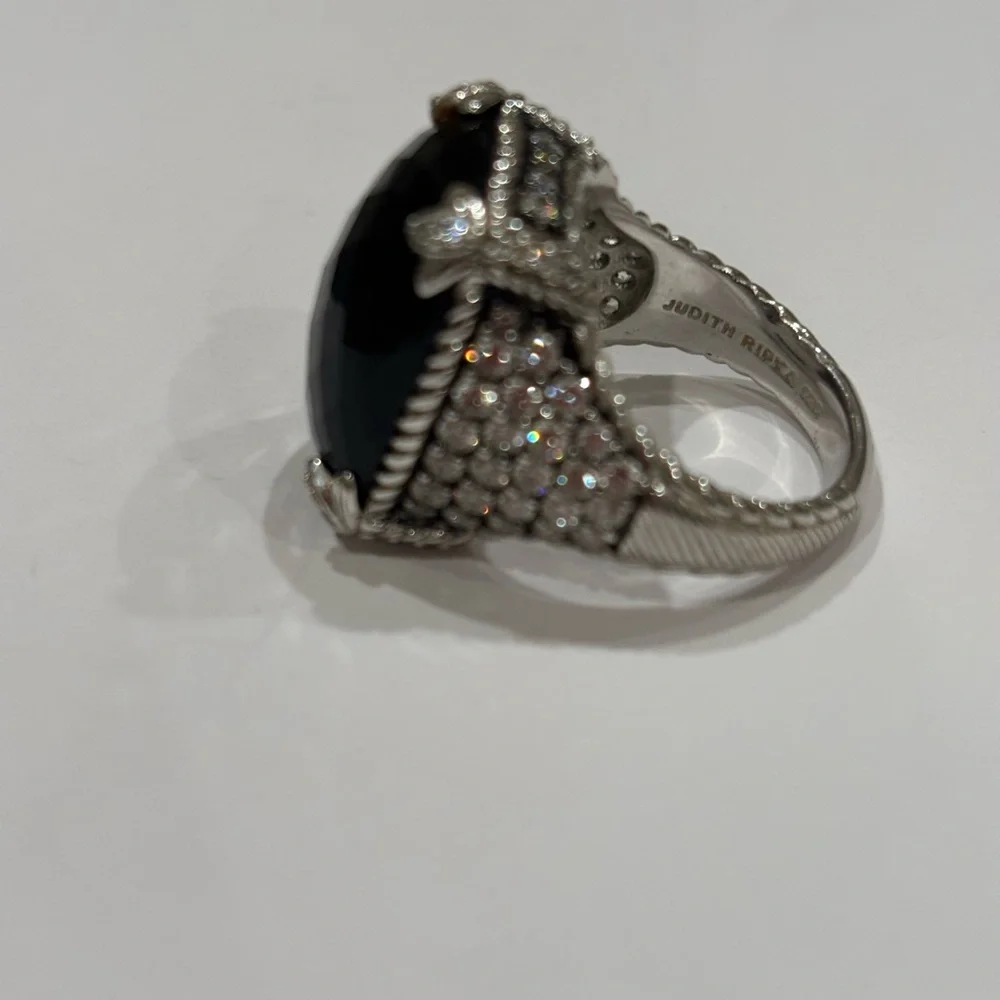 Judith Ripka Elegant Black Onyx and CZ Sterling Ring - Picture 2 of 5